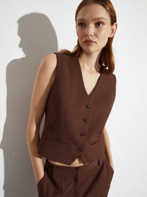 Women's Brown Tailored Vest - Classic Cropped Waistcoat